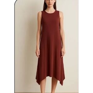 Garnet Hill Rust Brown Tencel Handkerchief Hem Sleeveless Midi Dress Small